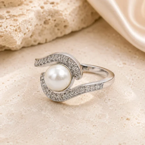 Elara Pearl Swirl Ring – 925 Sterling Silver
