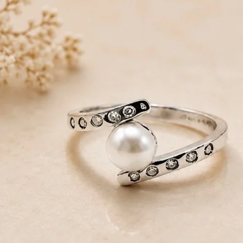 Modern Aurora Open Pearl Ring – 925 Sterling Silver