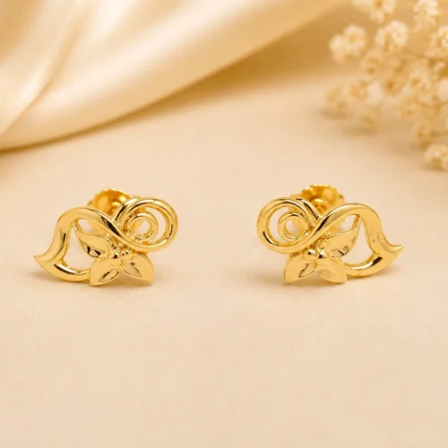 Golden Petal Loop Stud Earrings