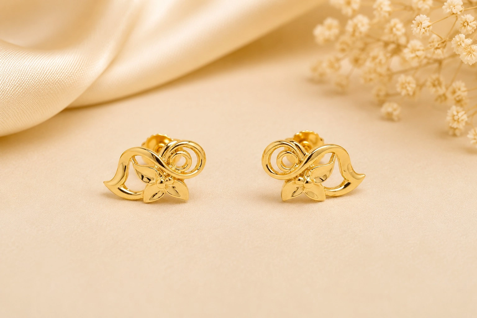 Golden Petal Loop Stud Earrings