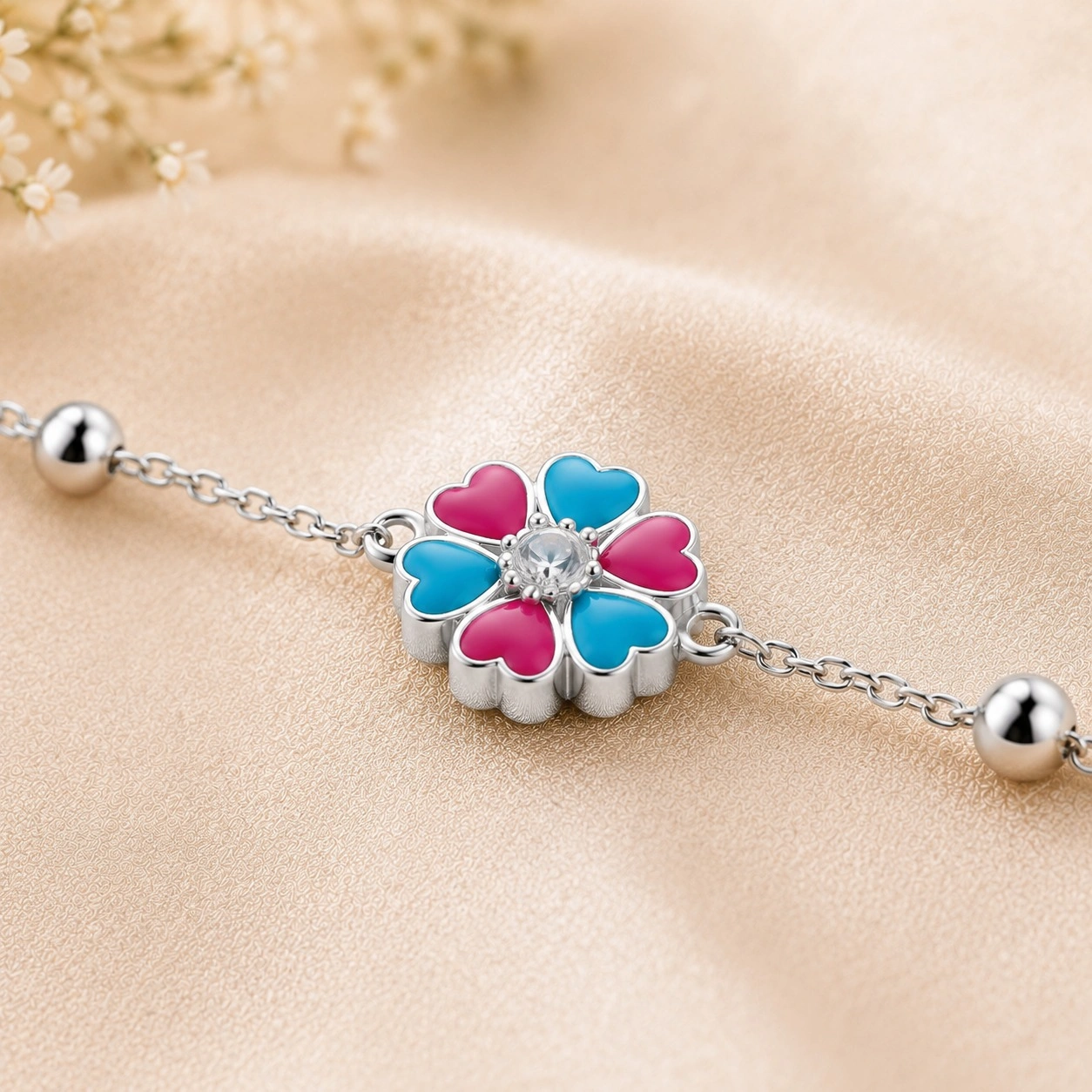 Candy Bloom Floral Silver Anklet Pair 4