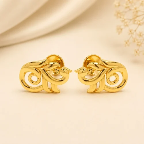 Golden Feather Swirl Stud Earrings