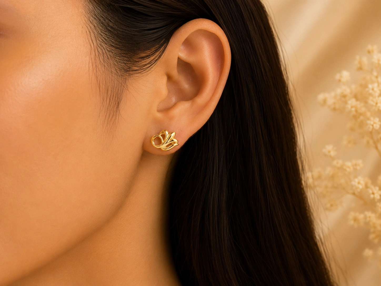 Lotus Swirl Gold Top Earrings 3