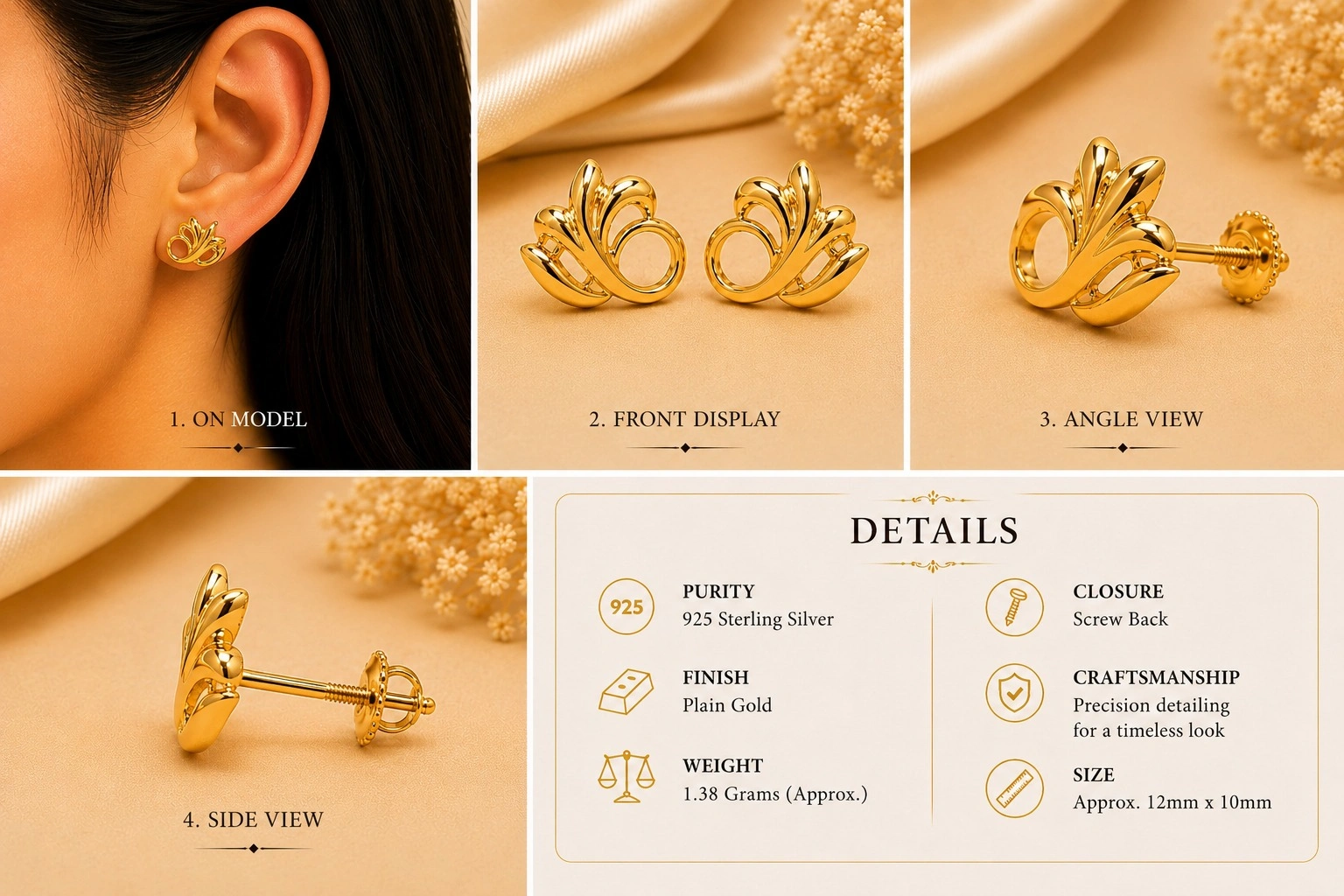 Lotus Swirl Gold Top Earrings 5