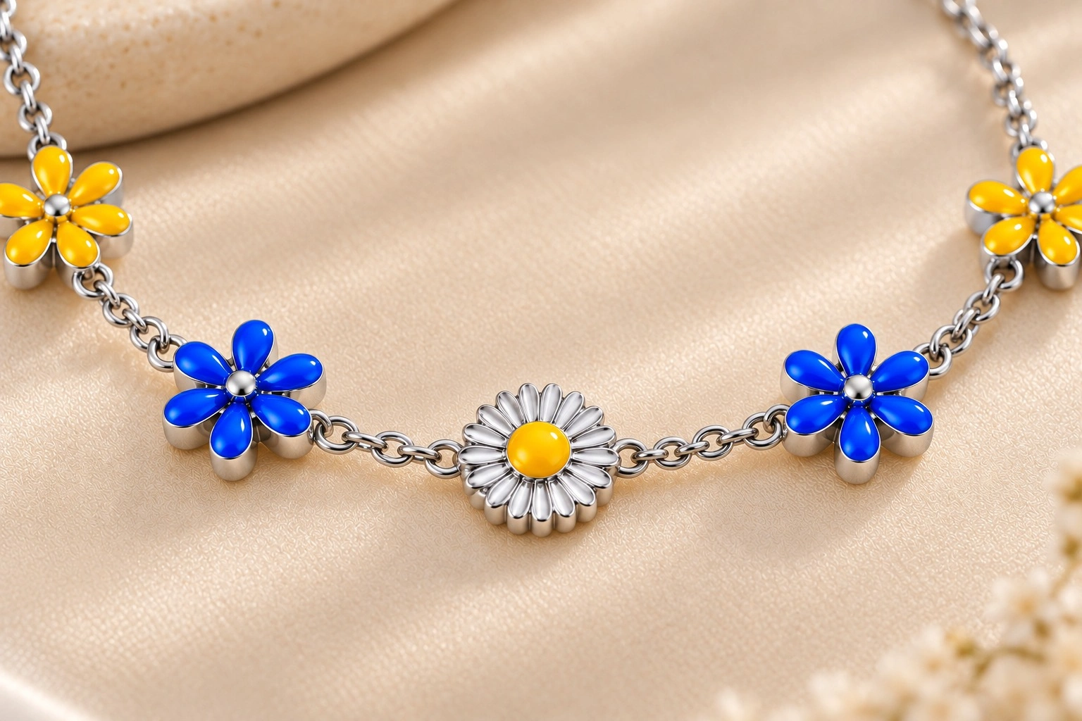 Meadow Daisy Charm Silver Anklet Pair 4