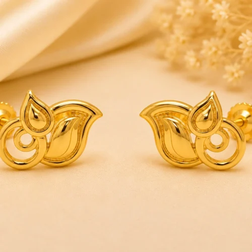Paisley Swirl Gold Stud Earrings