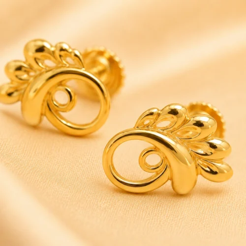 Peacock Curl Stud Gold Earrings