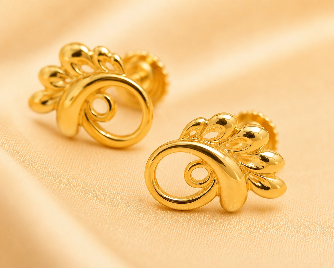 Peacock curl Stud Gold Earrings 1