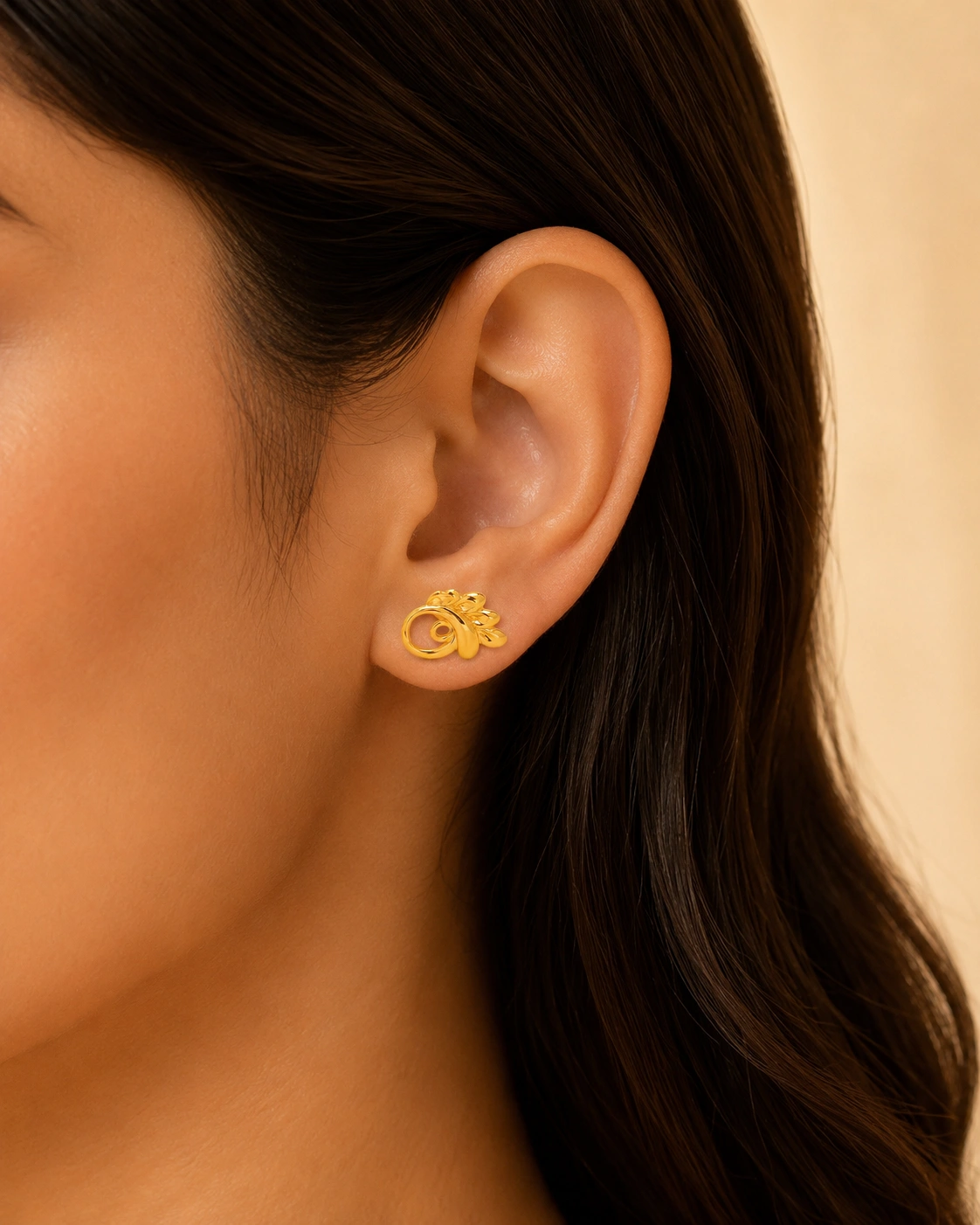Peacock curl Stud Gold Earrings 4